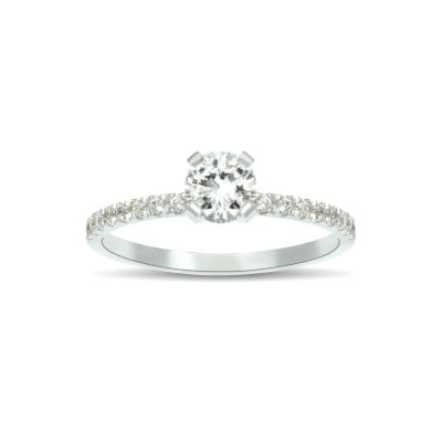 Hailey Pavé Engagement Ring - Round Brilliant [14 Karat White Gold]
