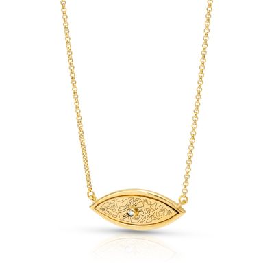 Evil Eye Engraved Map Necklace [14 Karat Gold]