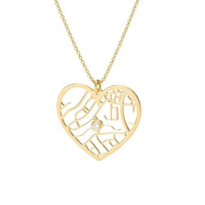 Ties of Heart Map Necklace [14 Karat Gold]