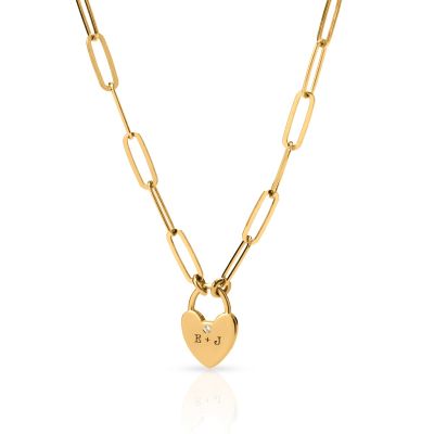 Ties Of The Heart Initials Paperclip Necklace with Diamond [18K Gold Vermeil]