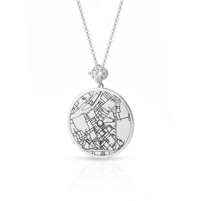 Precious Spot Engraved Map Necklace With 1 Ct Diamond [Sterling Silver]