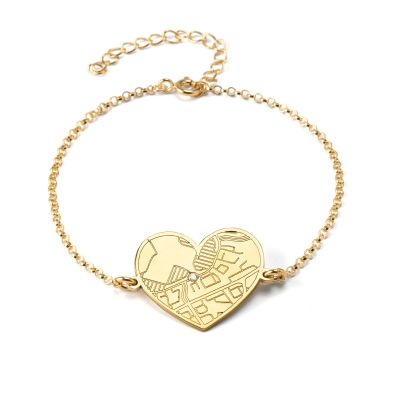 Ties of Heart Engraved Map Bracelet [14 Karat Gold]