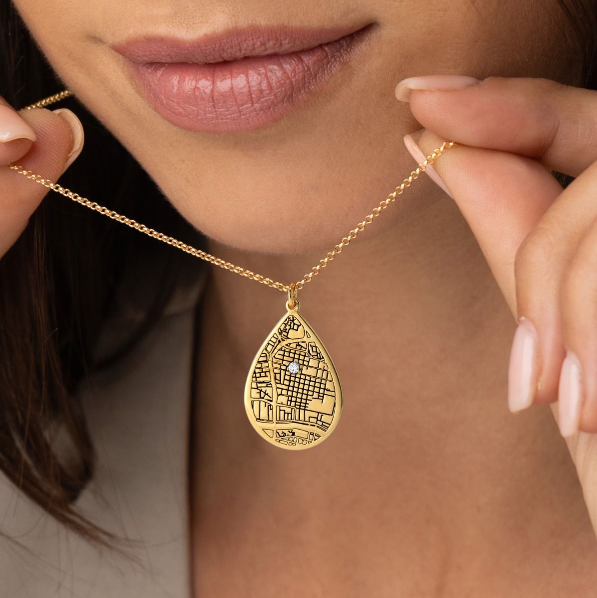 Cherished Spot Engraved Map Necklace [18K Gold Vermeil]