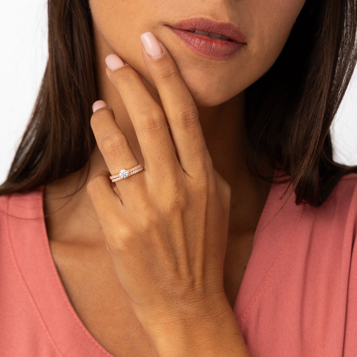 Hailey Pavé Engagement Ring - Round Brilliant [14 Karat Rose Gold]
