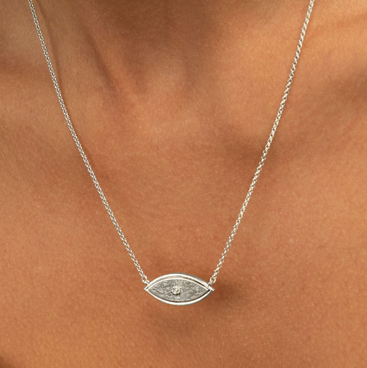 Evil Eye Engraved Map Necklace [Sterling Silver]