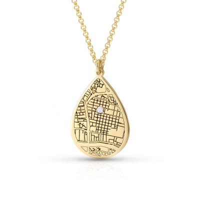 Cherished Spot Engraved Map Necklace [14 Karat Gold]