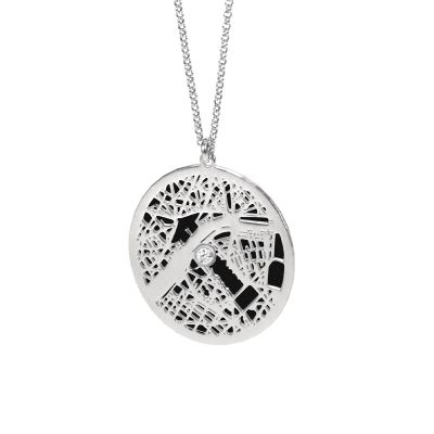 Precious Spot Map Silhouette Necklace [14 Karat White Gold]
