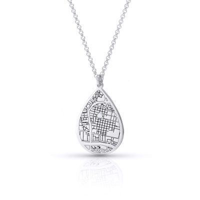 Cherished Spot Engraved Map Necklace [14 Karat White Gold]