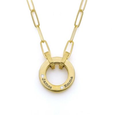 Helena Circle Link Chain Name Necklace with a Diamond [14 Karat Gold]