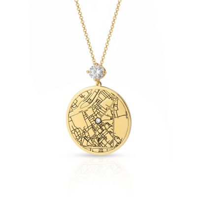 Precious Spot Engraved Map Necklace With 1 Ct Diamond [18K Gold Plated]