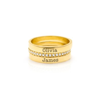 Talisa Diamond Engraved Ring Stack [14 Karat Yellow Gold]