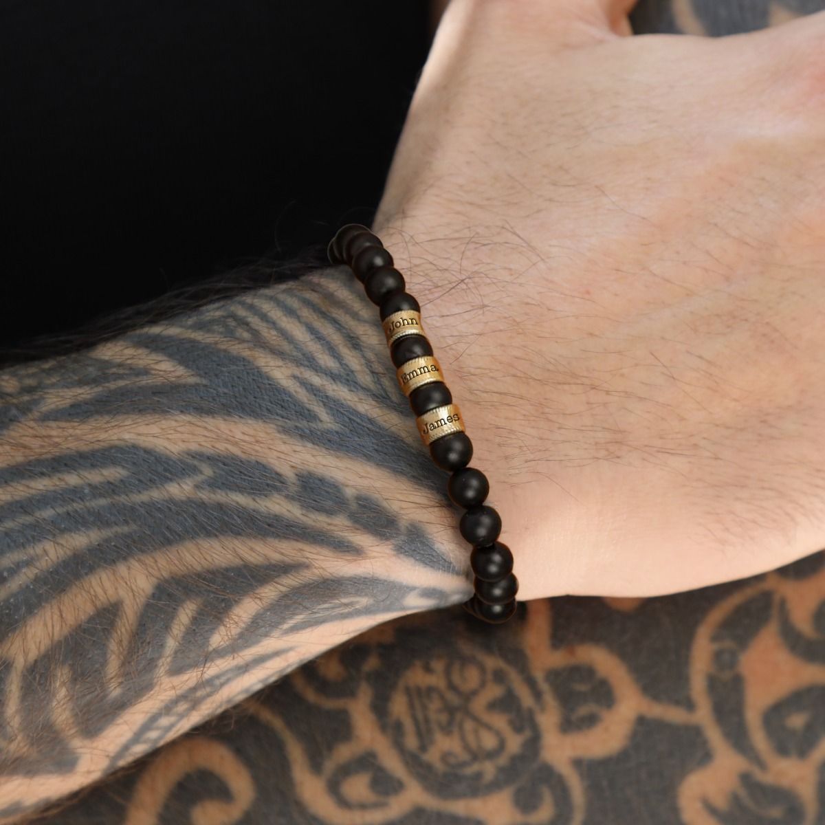Black Onyx Beaded Name Bracelets 10K Gold Bracelets by Talisa Cool Bracelets for Him