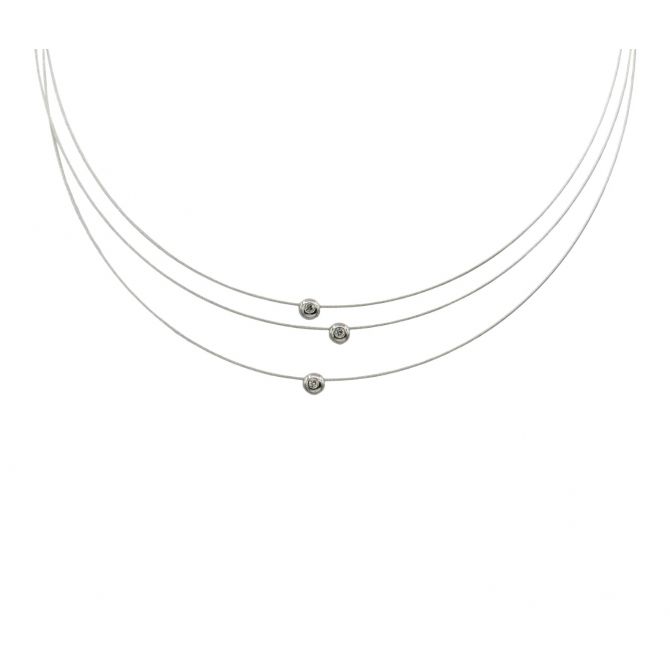 Diamonds on a Wire Necklace [18K White Gold]