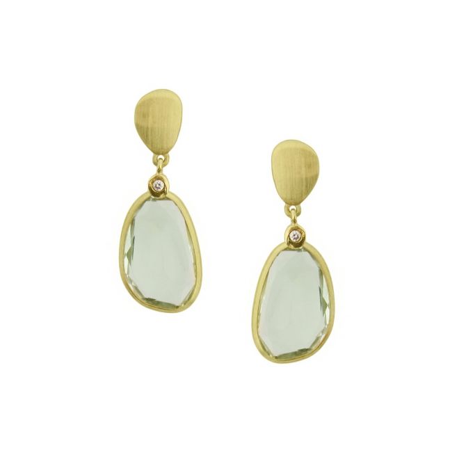 Oval Green Amethyst Earrings [18K Gold]