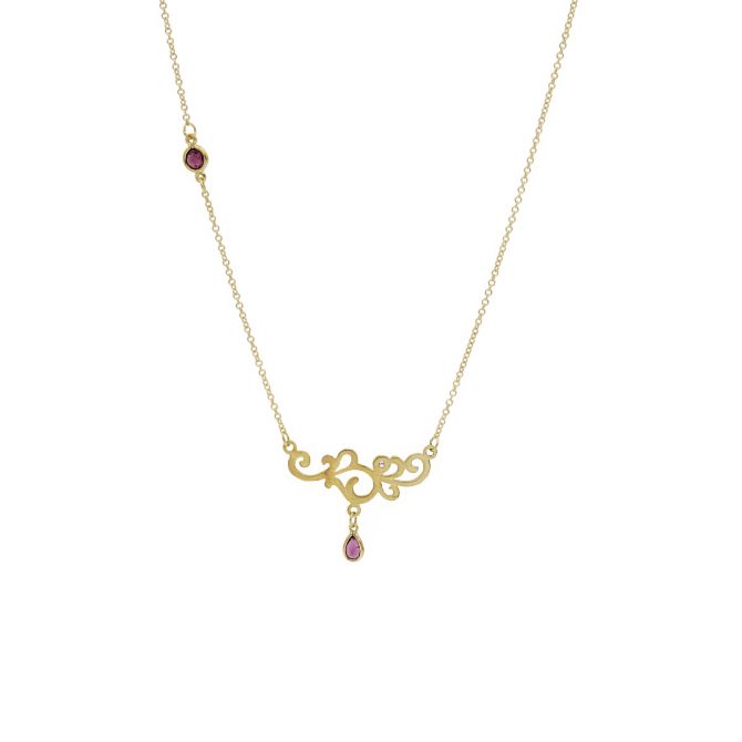 Rhodolite Swirl Horizontal Necklace [14K Gold]