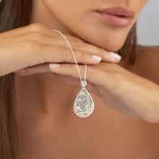 Cherished Spot Engraved Map Necklace with Diamond [14 Karat White Gold]