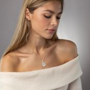 Cherished Spot Engraved Map Necklace with Heart Diamond [14 Karat White Gold]