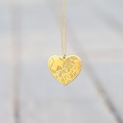 Ties of Heart Engraved Map Necklace [14 Karat Gold]