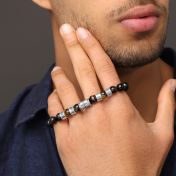 Diamond Cross Green Tiger Eye Men Name Bracelet