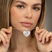 Ties of Heart Engraved Map Necklace With 1 Ct Diamond [14 Karat White Gold]