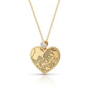 Ties of Heart Engraved Map Necklace with Diamond [14 Karat Gold]