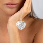 Ties of Heart Engraved Map Necklace with Diamond [14 Karat White Gold]