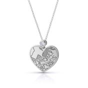 Ties of Heart Engraved Map Necklace with Diamond [14 Karat White Gold]