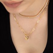Ties Of The Heart Initials Paperclip Necklace with Diamond [18K Gold Vermeil]