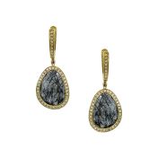 Black Rutile Bezel Earrings [18K Gold]