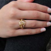 Coral Diamond Ring [14K Gold]