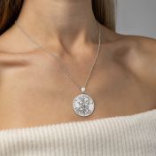 Talisa Map Engraved Necklace with Heart Diamond [14 Karat White Gold]
